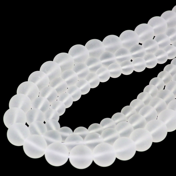 天然【フロスト水晶】 一連 （φ6mm-10mm） 連売り 素材 パーツ 丸玉