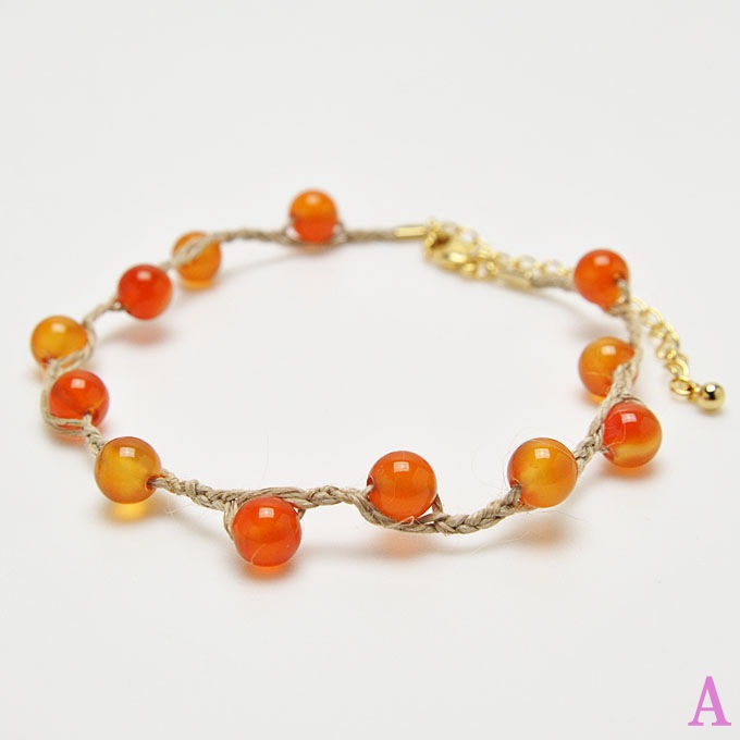 天然石×麻紐 編みこみブレスレット 腕輪 数珠 アクセサリー