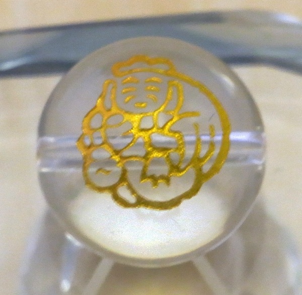 金塗り＞手彫り【七福神】（水晶） 14mm丸玉♪ 穴有り | 天然石