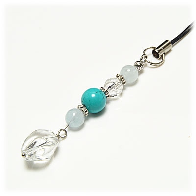 アクアマリン × ターコイズ × 水晶 ストラップ パワーストーン 天然石