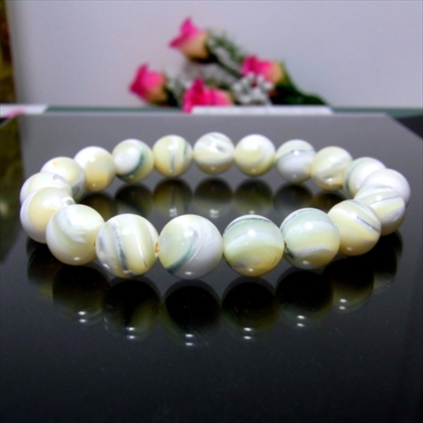 白蝶貝　マザーオブパール　飾りプレート 白蝶貝マザーオブパール ホワイト(10mm)ブレスレット | 天然石