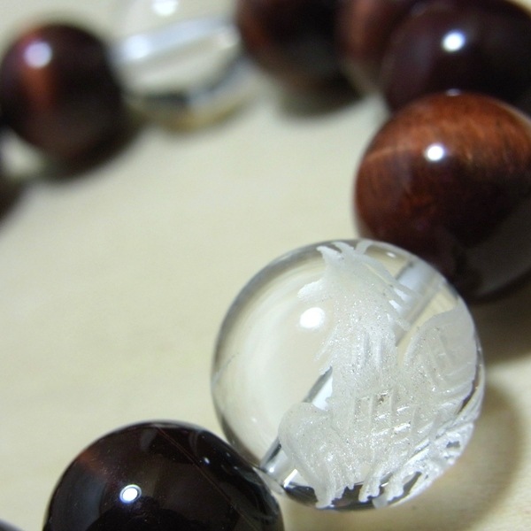 朱雀天然水晶φ14mm×レッドタイガーアイ（トラ目）φ12mmブレスレット