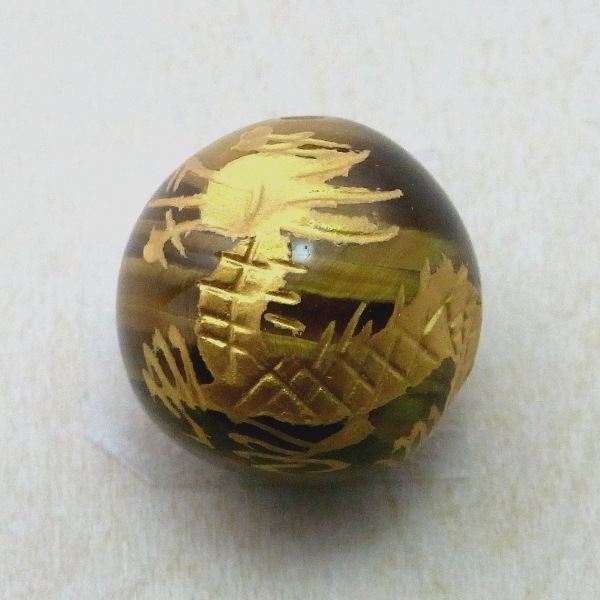 【タイガーアイ】金塗手彫四神獣丸玉4点セット