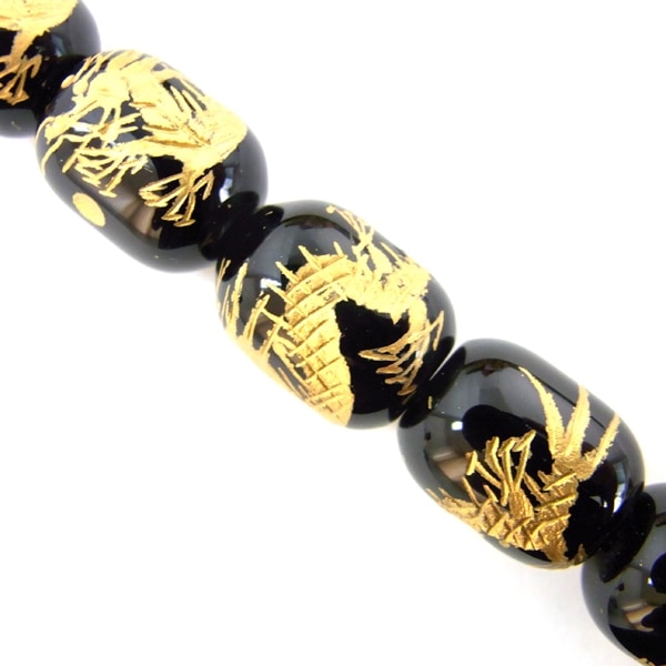 アウトレット】＜円柱＞黒オニキス金塗手彫四神獣 粒売り ばら売り
