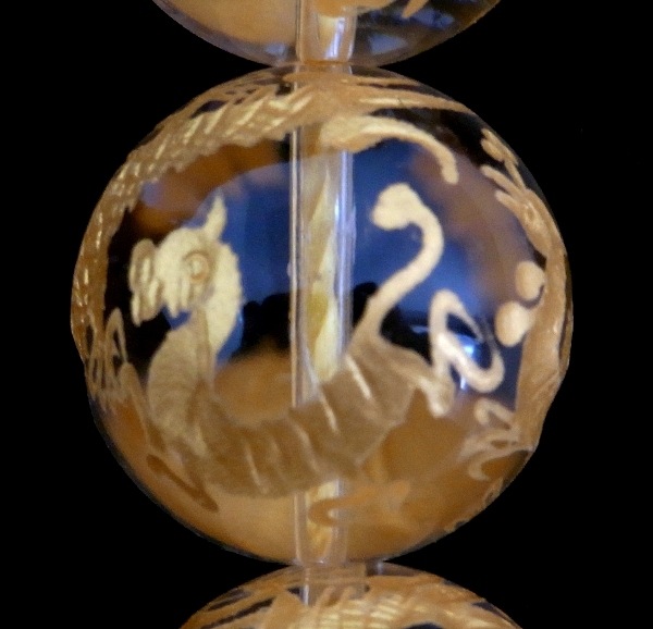 手彫り四神獣【オールインワン】水晶 一連・単珠 （金塗） 連売り 素材 パーツ 丸玉