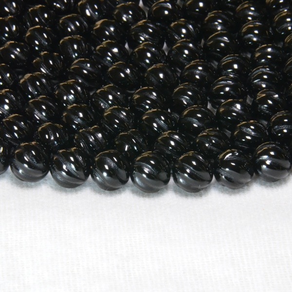 スクリュー彫刻 「魔よけ」のお守り石☆黒オニキス 一連 (Φ6mm-12mm) 連売り 素材 パーツ 丸玉