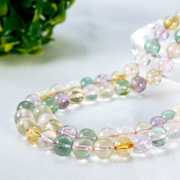 純天然四色水晶 一連 （φ8-φ12mm） 連売り 素材 パーツ 丸玉