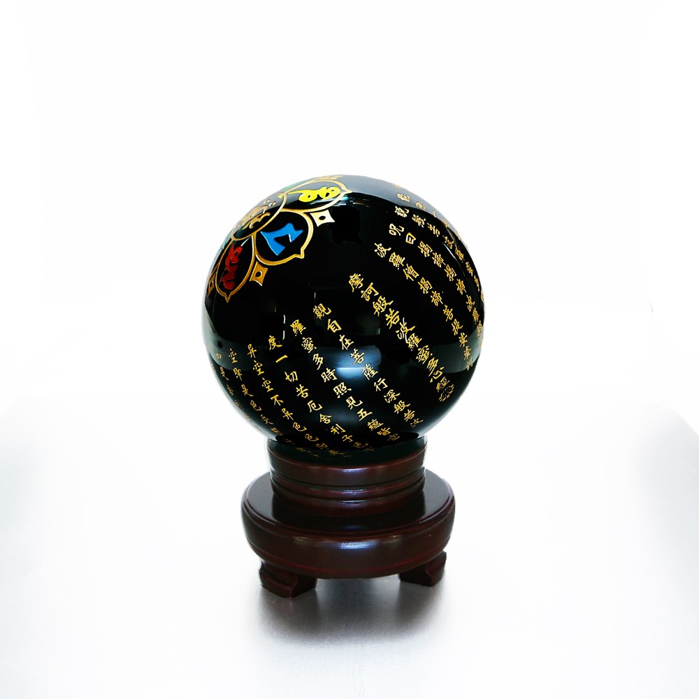 般若心経 オブシディアン (黒曜石) 珠 φ105mm インテリアストーン 置物