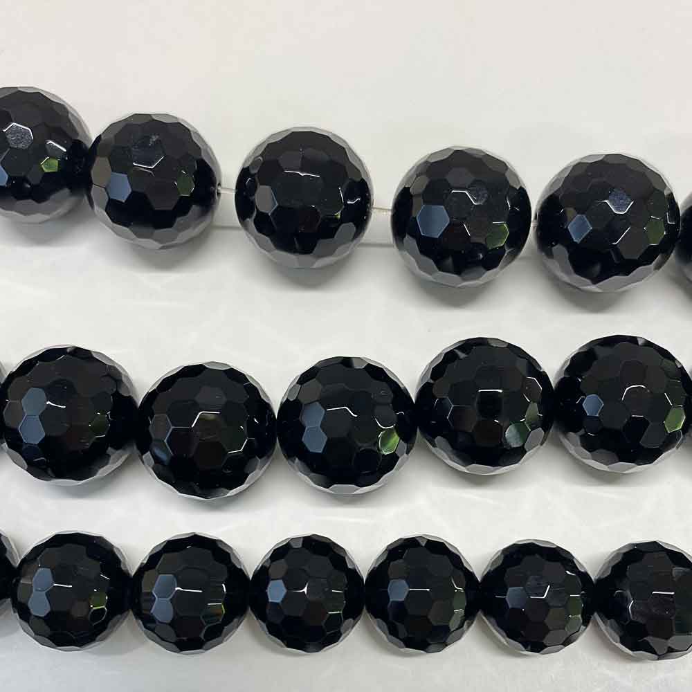 128面カット ラウンド カット オニキス 一連(φ8mm-20mm) 丸玉 連売り 1連  パワーストーン 天然石 アクセサリーパーツ 素材 material