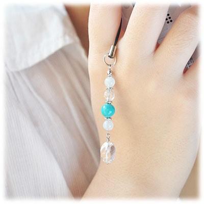 アクアマリン × ターコイズ × 水晶 ストラップ パワーストーン 天然石