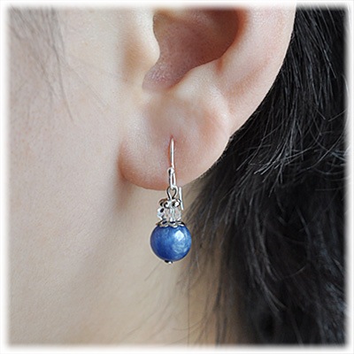 カイヤナイト×カット水晶 ピアス（シルバー925)