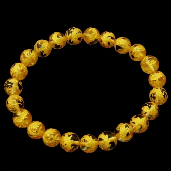 手彫り 金龍 水晶 8mm ブレスレット [ゴールド仕上げ] 青龍 ゴールド
