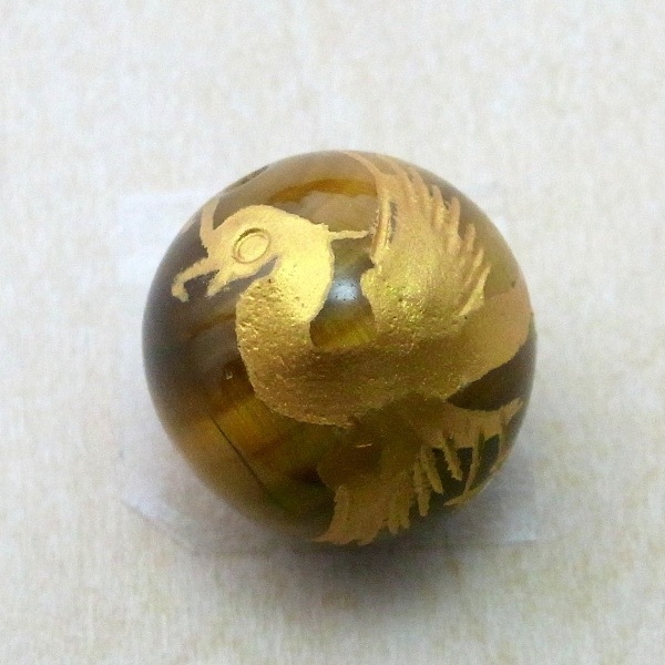 【タイガーアイ】金塗手彫四神獣丸玉4点セット