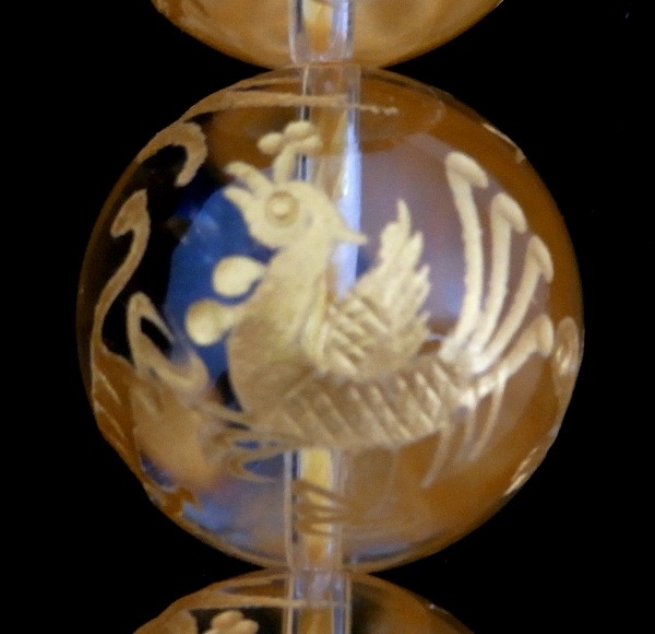 手彫り四神獣【オールインワン】水晶 一連・単珠 （金塗） 連売り 素材 パーツ 丸玉