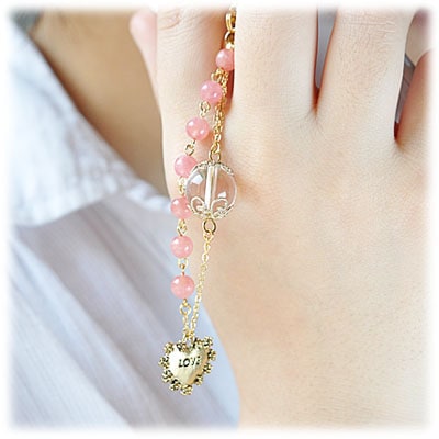 インカローズ × 水晶 ストラップ パワーストーン 天然石 アクセサリー