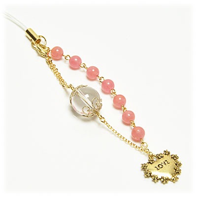 インカローズ × 水晶 ストラップ パワーストーン 天然石 アクセサリー