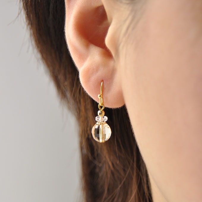 ラウンドカットシトリン8mm×平カット水晶 ピアス パワーストーン 天然石