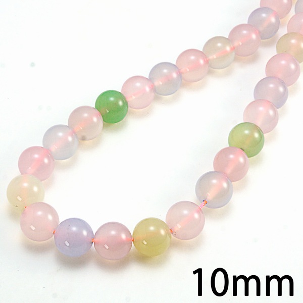 NEW！カラフルカルセドニー (玉髄) 一連 (6mm-10mm) 連売り 素材 
