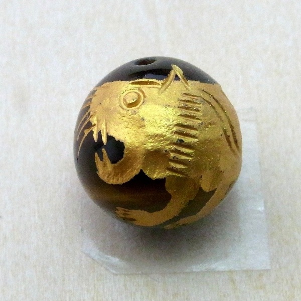 【タイガーアイ】金塗手彫四神獣丸玉4点セット