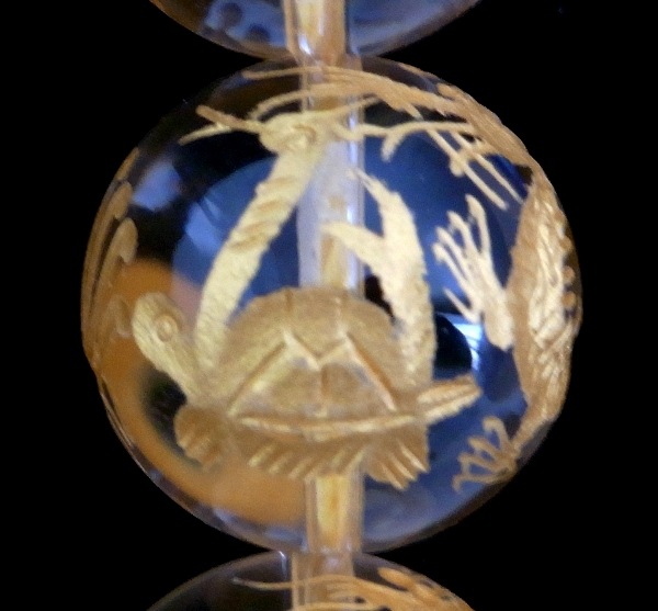 手彫り四神獣【オールインワン】水晶 一連・単珠 （金塗） 連売り 素材 パーツ 丸玉