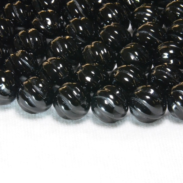 スクリュー彫刻 「魔よけ」のお守り石☆黒オニキス 一連 (Φ6mm-12mm) 連売り 素材 パーツ 丸玉