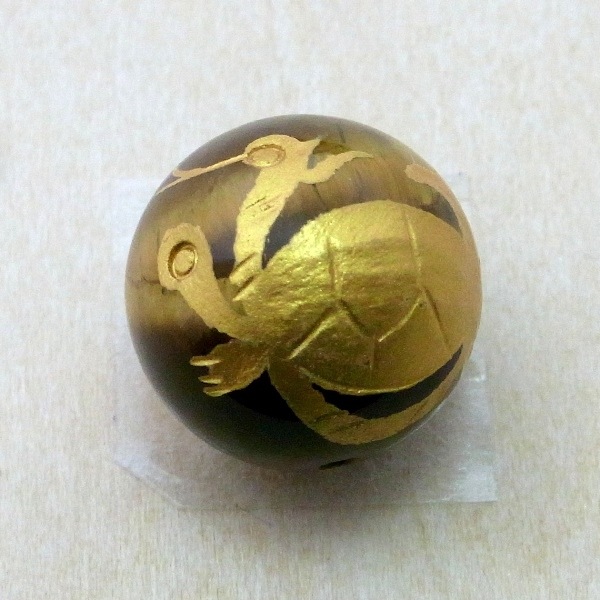 【タイガーアイ】金塗手彫四神獣丸玉4点セット