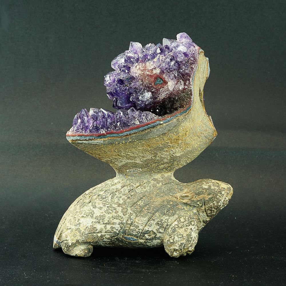 ワケアリ】 激レア！ アメジストと熔岩石のコラボ 手彫り 彫刻