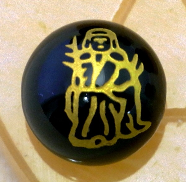 ＜金塗り＞手彫り【七福神】（黒オニキス）12mm-14mm丸玉♪穴有り