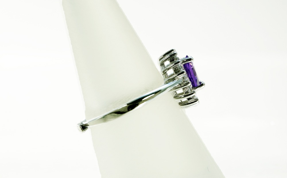 ブラジル産 アメジスト リング 指輪 フリーサイズ サイズフリー 真鍮 ロジウムメッキ CZ レディース
