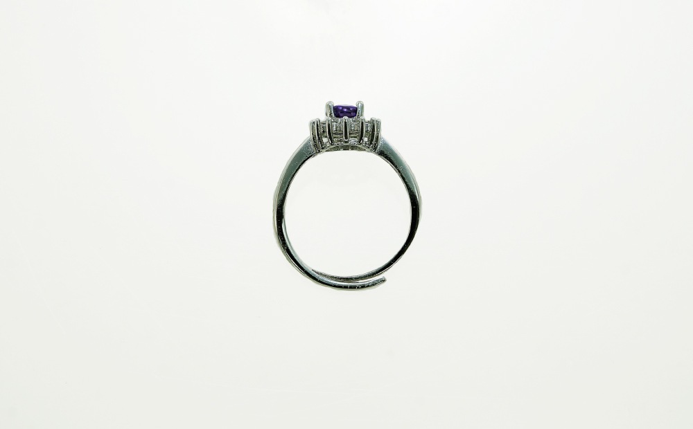 ブラジル産 アメジスト リング 指輪 フリーサイズ サイズフリー 真鍮 ロジウムメッキ CZ レディース