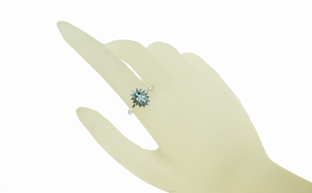 ブラジル産 アクアマリン リング 指輪 フリーサイズ サイズフリー 真鍮 ロジウムメッキ CZ レディース