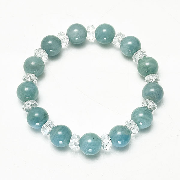 アクアマリン10mm×カット水晶ブレスレット
