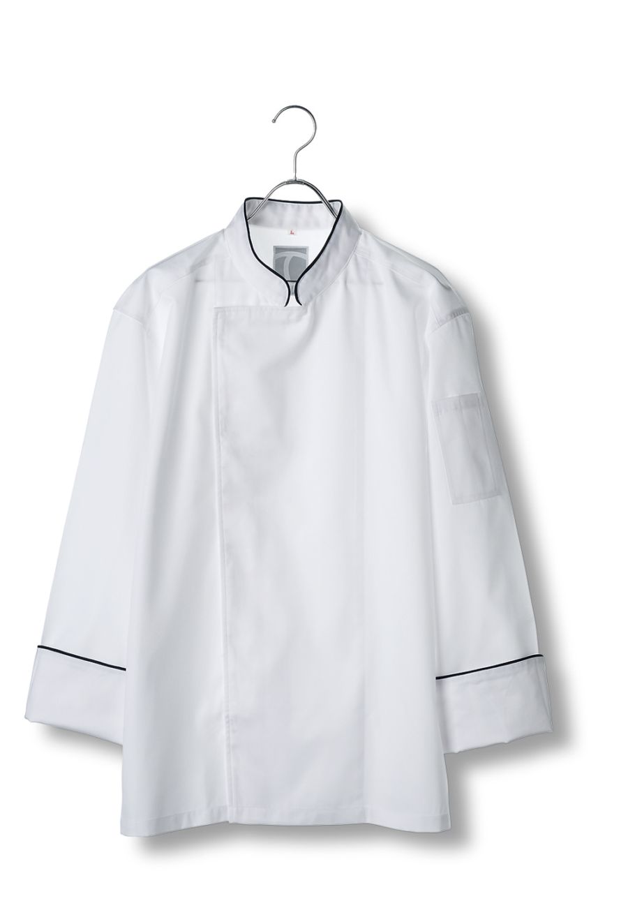 C100-10-BK コックコート長袖　ブラックパイピング