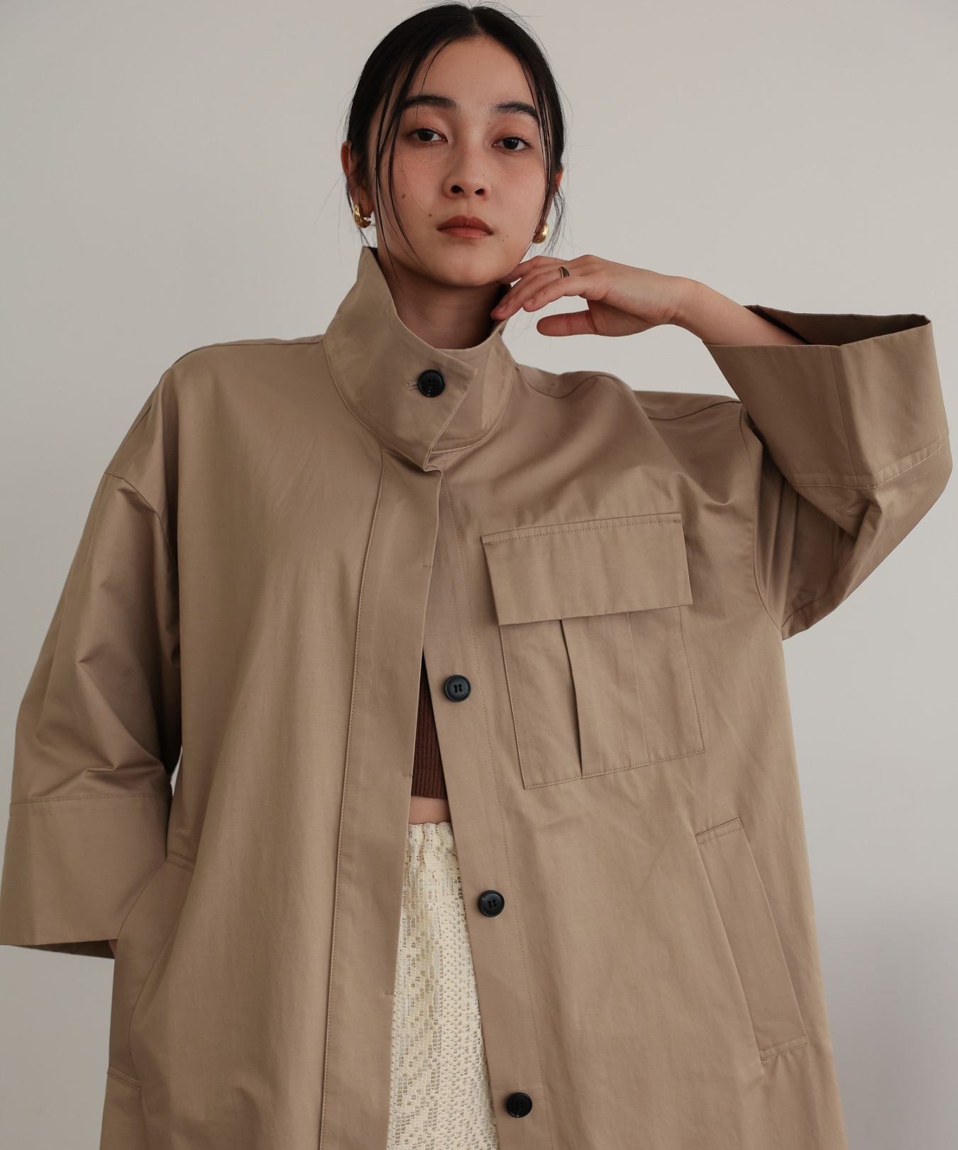 ハーフスリーブスタンドカラーコート / Beige | NEW ARRIVAL | TENTO