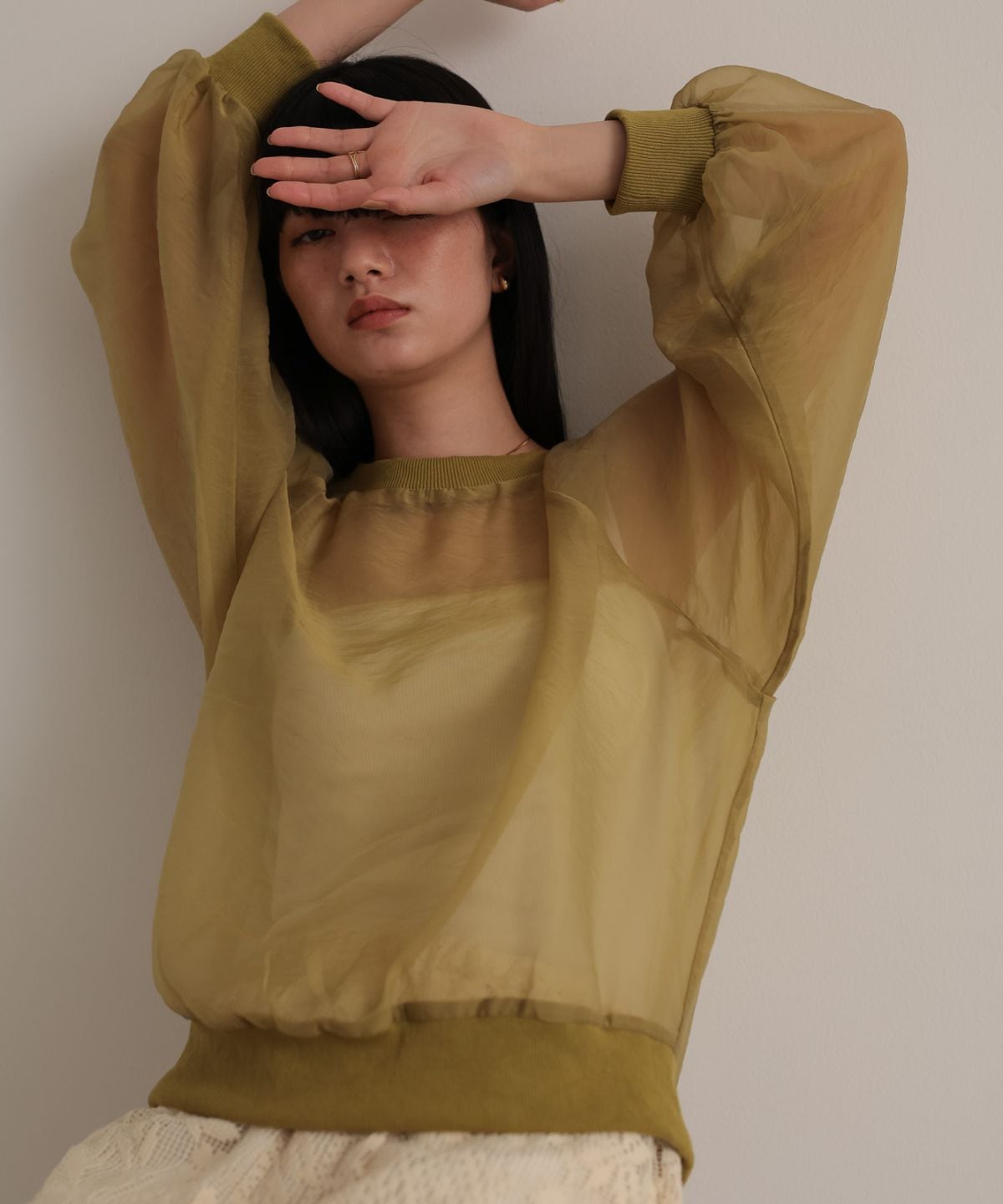 Sheer volume sleeve blouse / Yellow