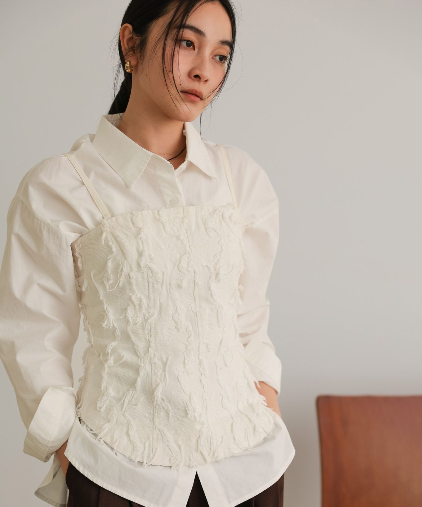 フリンジジャカード ベアトップビスチェ / White | NEW ARRIVAL