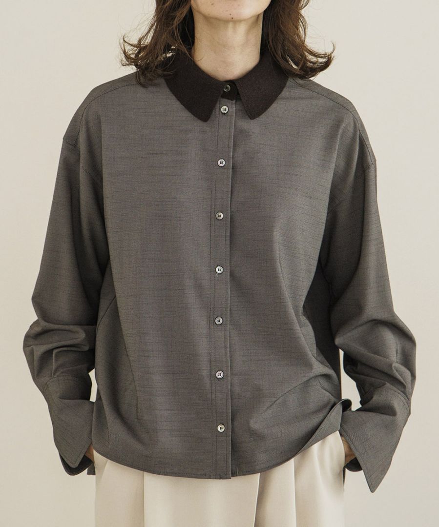 ニットカラーマイクロチェックシャツ