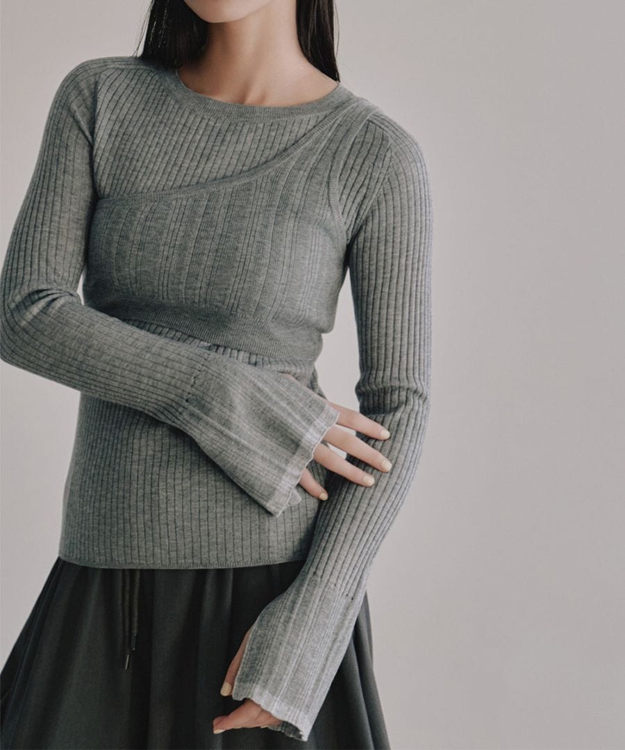 Rib Knit Pullover with One Shoulder Bustier