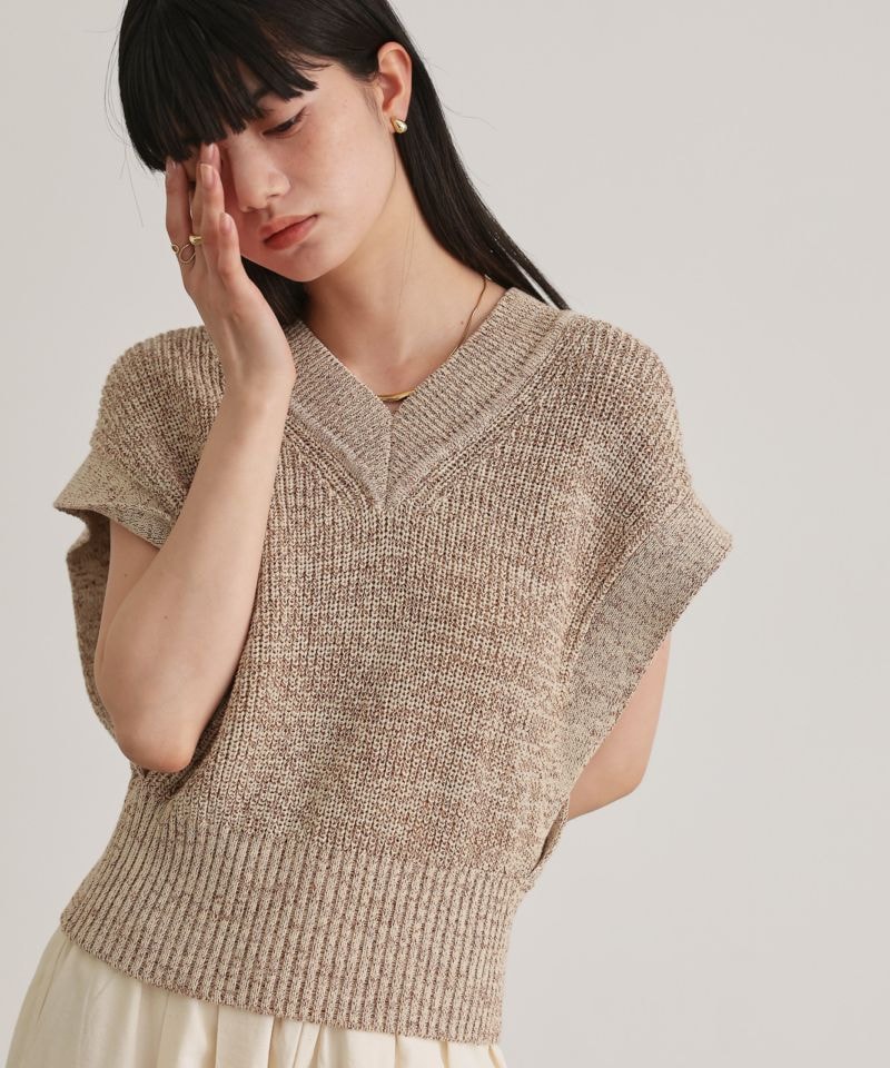 Mixed yarn ｍesh cropped knit vest
