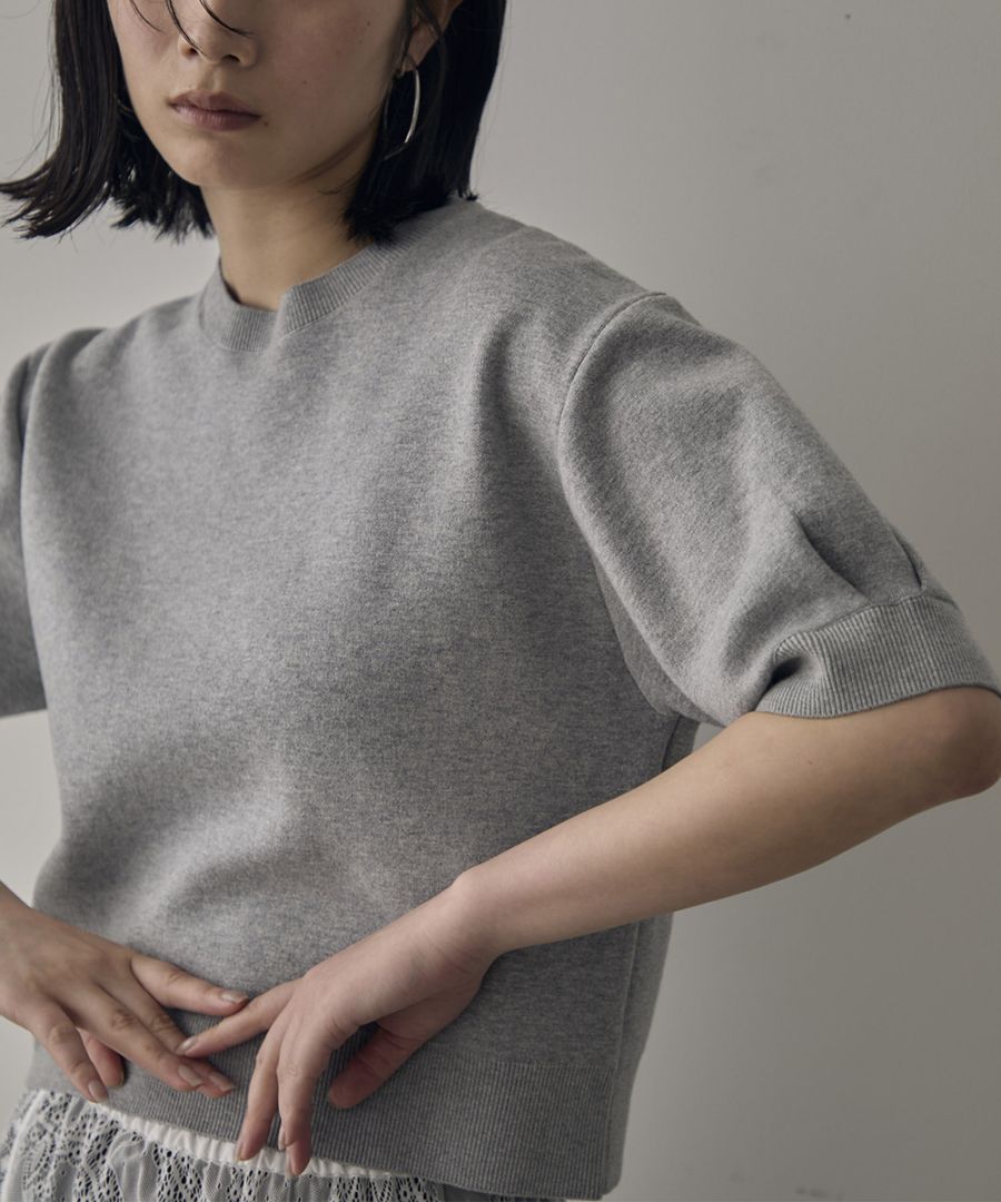 五分袖ダブルフェイスニットプルオーバー