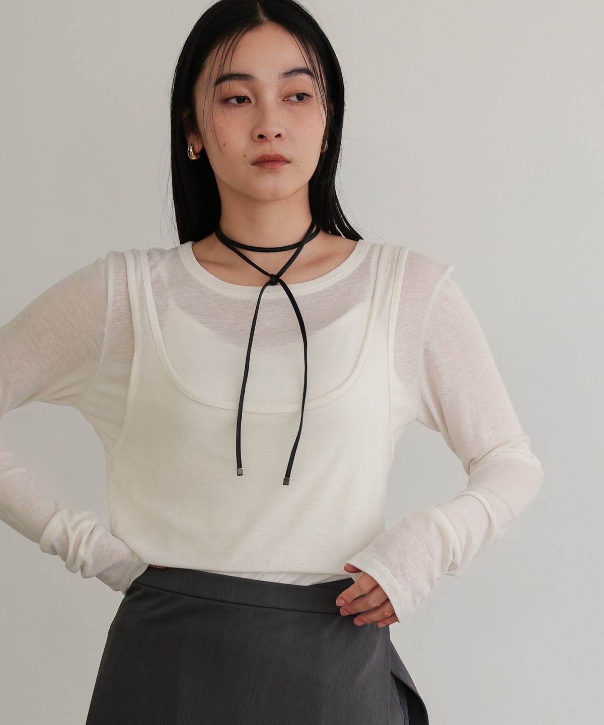 2WAYヘムデザインロングTEE