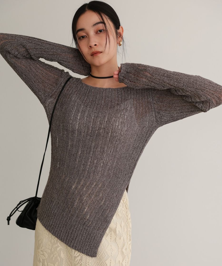 針抜きリブニットプルオーバー