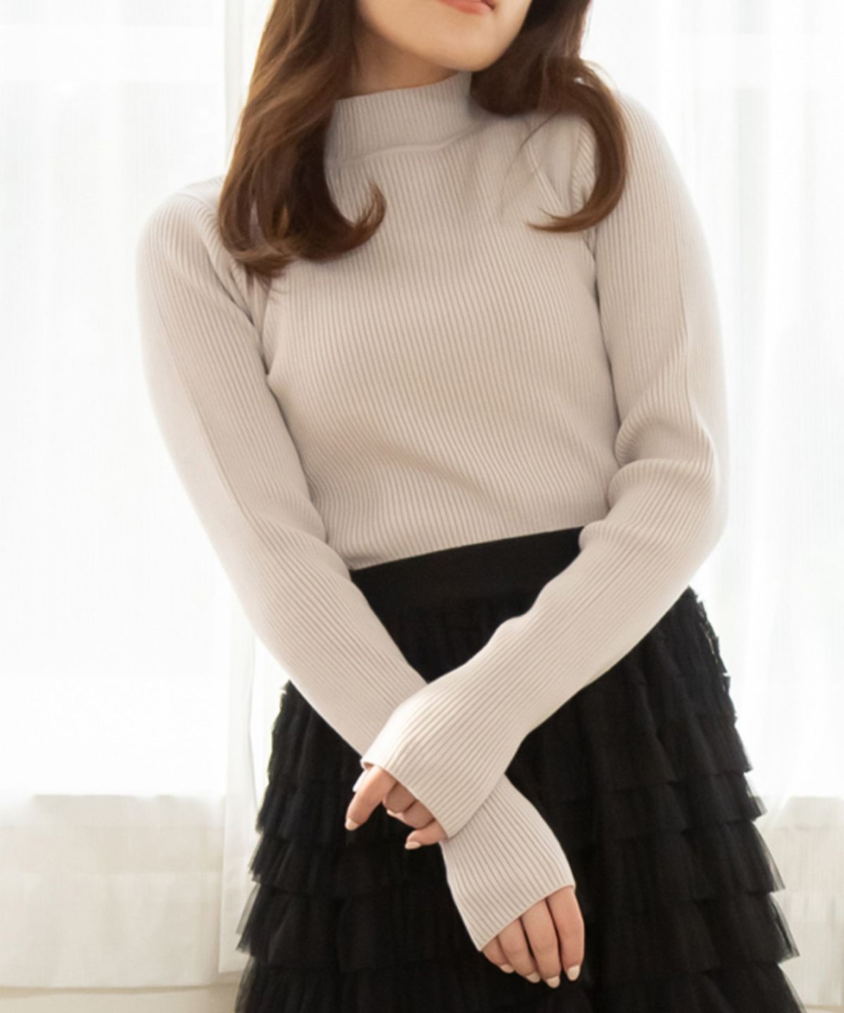 【attiree】【S,M,Lサイズ展開】ハイネックリブニット301136