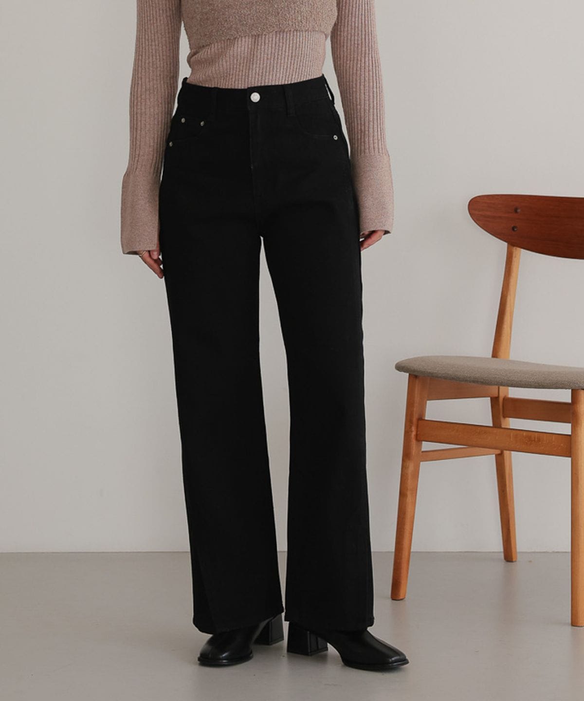 Front-Slit High-Waisted Denim