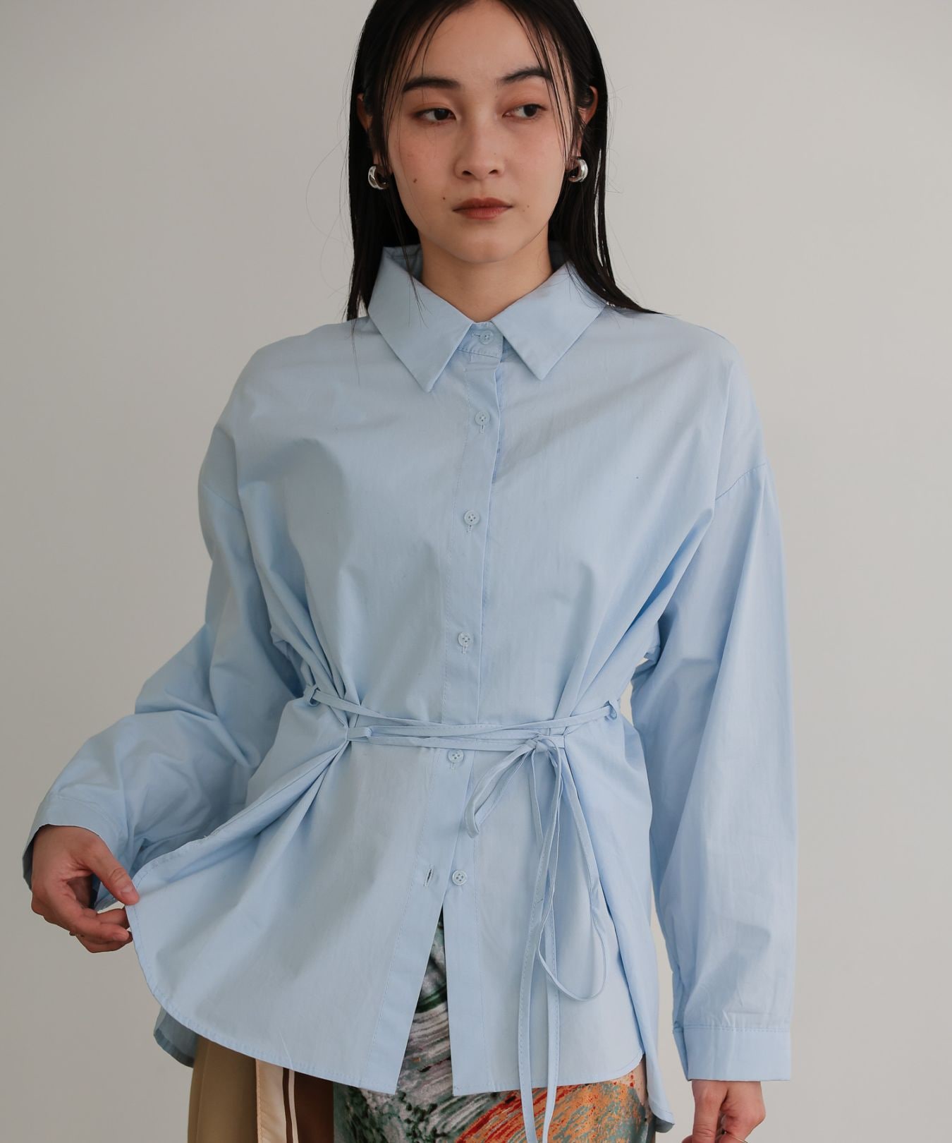Oversized shirt with waist cord