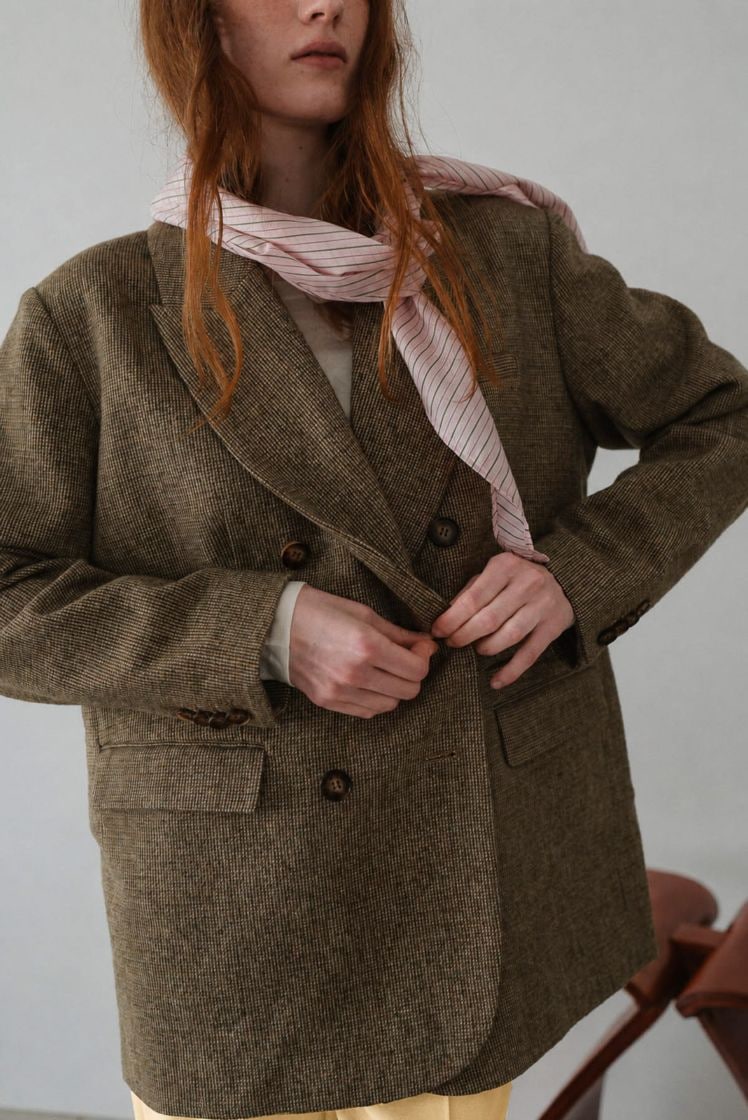 Wool Blend Double-Breasted Blazert
