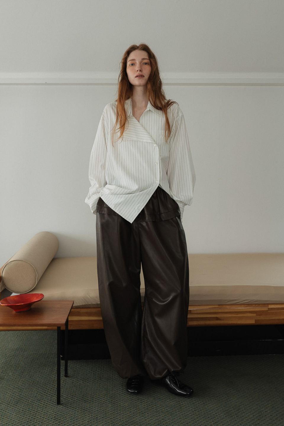 【Brown】Vegan Leather Wide-Leg Pants