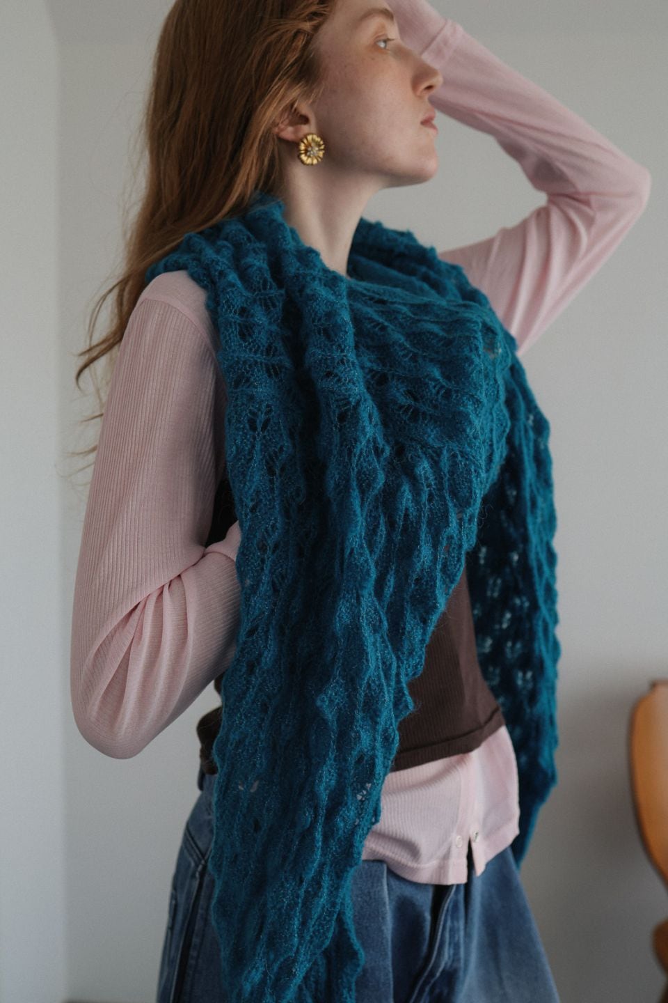 Open-Knit Mohair Crewneck Sweater