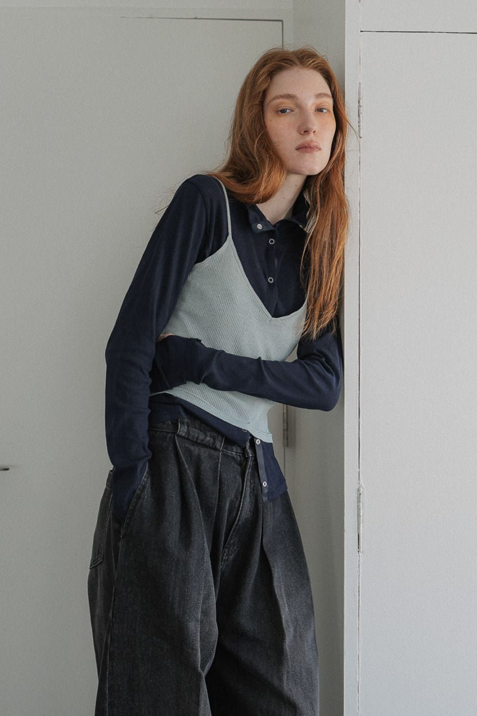 Ribbed High-Neck Cardigan & Cami Twin Set