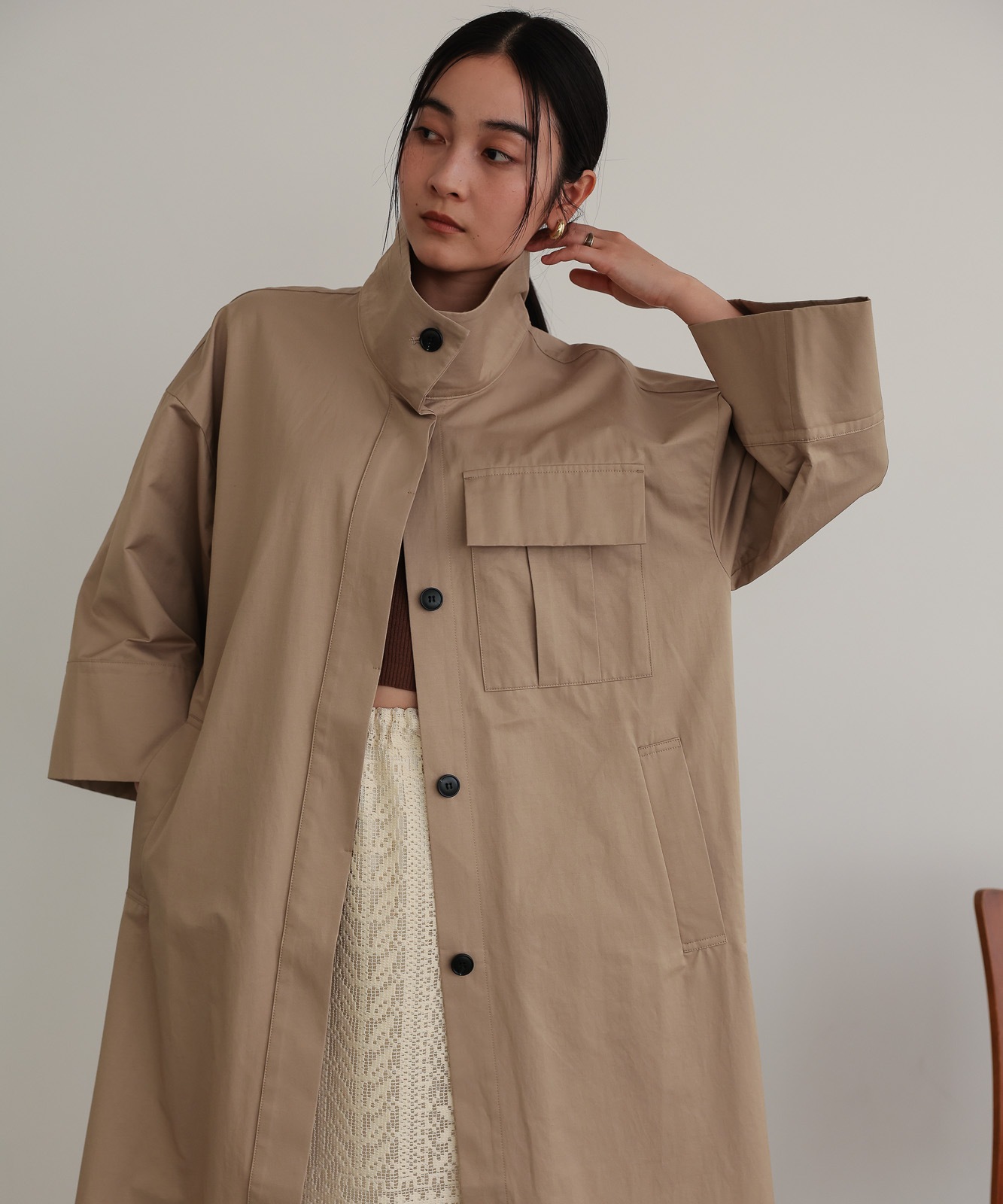 ハーフスリーブスタンドカラーコート / Beige | NEW ARRIVAL | TENTO